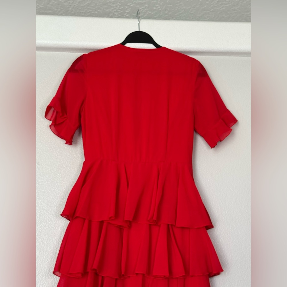 PrettyLittleThing Red Chiffon Ruffle Layer Maxi Dress Size 4 - Picture 7 of 11